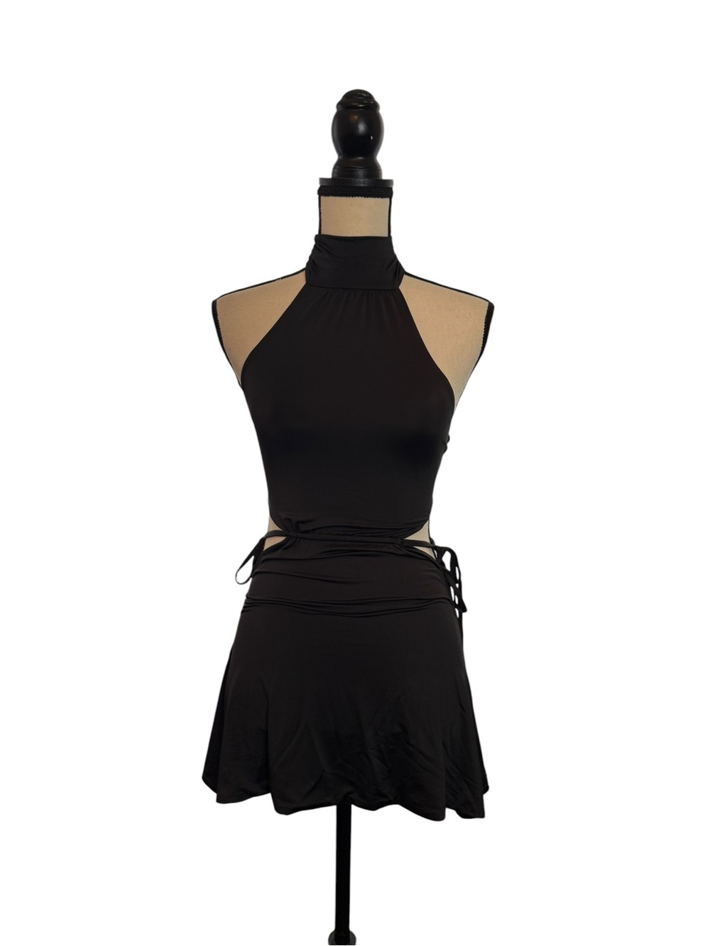 NWT Oh Polly Black Halter Side Cut Out Mini Dress Women Size 2